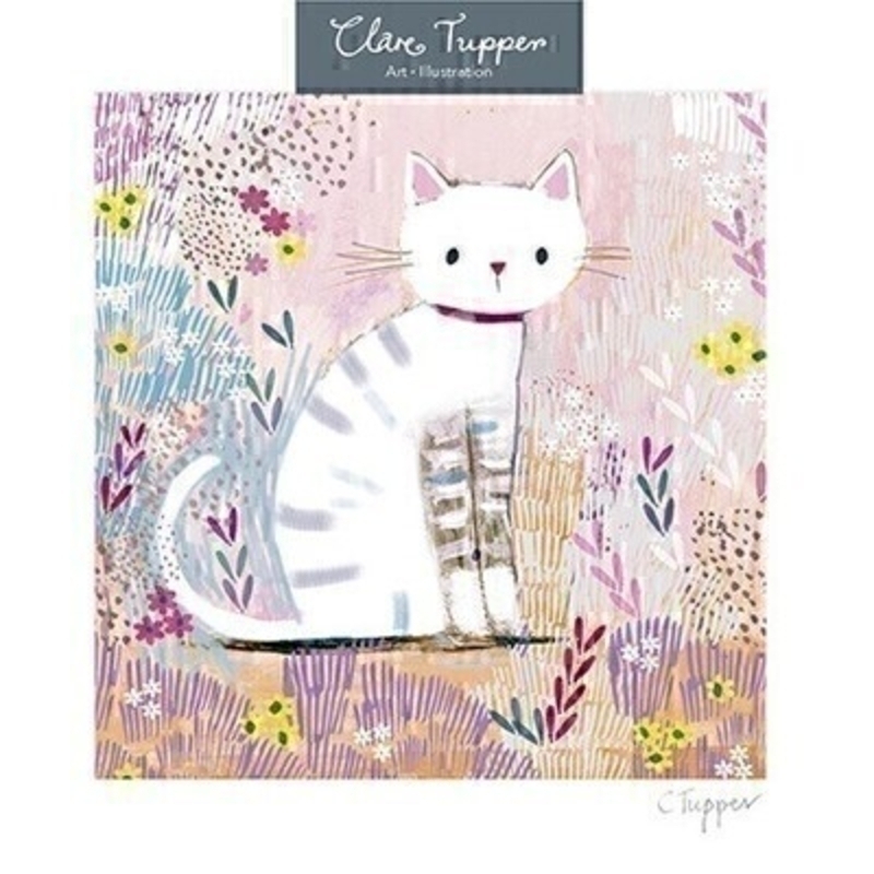 This blank greetings card features a white cat in a pink meadow of flowers. Designed by Clare Tupper from Avocado Designs.  This card is perfect to send to someone for any occasion and has been left blank inside so you can write your own message. It comes complete with an envelope and is a lovely card from Paper Rose.